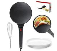 Electric Crepe Maker, Fully Automatic Nonstick Pancake Pan with Dipping Plate & Egg Whisk, 8 Inch, Auto Temp Control for Perfect Crepes and Pancakes