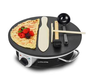 Electric Crepe Pancake Maker Machine 13in Adjustable Temperature Andrew James