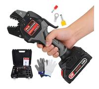 Electric Crimping Tool Kit, Wire Lug Crimper with 7 Molds, 2 Batteries, One-Button Start, LED Lighting, Non-Insulated Connectors for Electrical Terminals