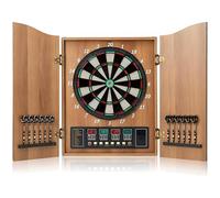 Electric Dartboard Set with Cabinet, Dart Board Cabinet Sets, Wall-mounted Electronic Machine with Digital Scoreboard 2 (88 Soft Tips), Electronic Board 4 Led Digita brown