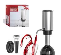 Electric Decanter and Dispenser Set - Rechargeable Automatic Wine Dispenser with Stopper, Foil Cutter and Retractable Food-Grade Stainless Steel Straw - Black