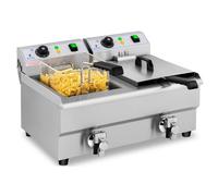 Electric Deep Fat Fryer 2 x 10 Litres Drain Taps 230 V - Electric Deep Fat Fryers by Royal Catering Silver