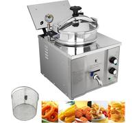 Electric Deep Fryer, 3KW 16L Stainless Steel, Pressure Cooking Function, 50-200℃ Temperature Control & 0-30 Minute Timer for French Fries, Chicken Wings, Potato Chips