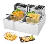 Electric Deep Fryer with Basket and Lid, 12L Commercial Dual Tank for Chips French Fries Donuts Fried Chicken, Stainless Steel Adjustable Temperature 5000W