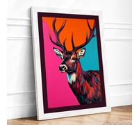 Electric Deer Framed Wall Art Print A1 White | Ready to Hang, Premium Gi Paper, Fade-Resistant Inks, Securely Packaged, UK Made