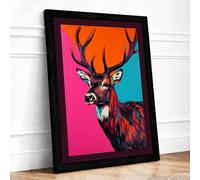 Electric Deer Framed Wall Art Print A2 Black | Ready to Hang, Premium Gi Paper, Fade-Resistant Inks, Securely Packaged, UK Made