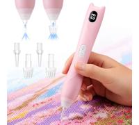 Electric Diamond Painting Pen with LED Light, Adjustable Suction - Pink | Smart diamond painting pen with adjustable suction, LED display and cordless design for precise and comfortable crafting.