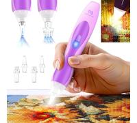 Electric Diamond Painting Pen with Light, Wireless & Rechargeable Diamond Art Pens, 3 Brightness Levels, Quiet, Ergonomic Grip, Extra Single & Triple Tips - Diamond Painting Accessories for Beginners