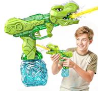 Electric Dinosaur Water Gun with LED Muzzle Flash, Automatic Squirt Pistol, 26 FT Range, 350CC Tank, Rechargeable, Green, for Kids and Adults
