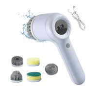Electric Dish Buddy, Electric Spin Scrubber with 5 Brush Heads, 360° Rotating Multifunctional Cordless Handheld Electric Cleaning Brush for Tub, Tile, Sink, Dish, Window, Kitchen #11 (Light Grey)