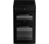 Hotpoint HDE5VDCB 50cm Wide Double Oven Electric Cooker with Ceramic Hob - Black - A/A Rated, Black