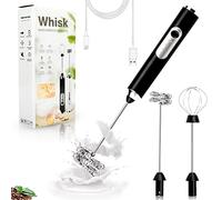 Electric Double Whisk Milk Frother Handheld Black USB Rechargeable Drink Mixer, 3 Speeds Adjustable Electric Whisk Foam Maker Detachable for Coffee, Lattes, Matcha, Hot Chocolate
