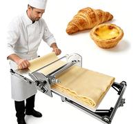 Electric Dough Sheeter, Automatic Folding Machine for Adjustable Thickness 0.07'' to 1.18'', Stainless Steel, Ideal for Croissants, Puff Pastry, Egg Tartlets, 220V