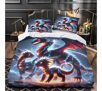 Electric Dragon Comforter Cover 3D Design Printed Durable 3 Pcs Bedding Set Zipper Fantasy Mythical Creature Duvet Cover Luxury Washable for Kids Girls Boys Adults Women Teens Double（200x200cm）