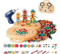 Electric Drill Puzzle with Electric Drill Screw Tool Engineering Construction Block Building Set 203Piece Creative Mosaic Puzzle STEM Learning Educational for for Gift (Puppy)
