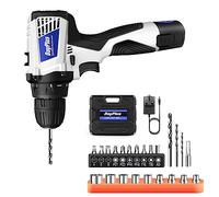 Electric Drill Set, 12V Cordless Drill with 23 Acessories, Power Drill Cordless with 1x 1.3Ah Battery, Built-in LED, 2 Variable Speed, Drill for DIY Home Projects, Around The House, White