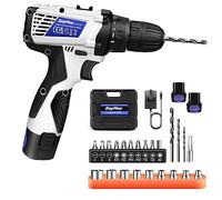Electric Drill Set, 12V Cordless Drill with 23 Acessories, Power Drill Cordless with 2X 1.3Ah Batteries, Built-in LED, 2 Variable Speed, Drill for DIY Home Projects, Around The House, White