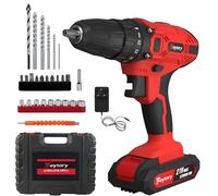 Electric Drill Set with 26pcs Accessories, 45Nm Drill Driver, 25+1 Torque, 2 Speed, Cordless Drill Set with 1 脳1.5Ah Battery and Fast Charger, Red