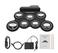 Electric Drum Set, 7 Electric Drum Kid, Foldable Electronic Practice Drum with Foot Headphone Speaker, Jack, Pedals Build in