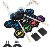 Electric Drum Set, Marrilley 9 Drum Pads with Headphone Jack, Larger Roll Up Drum Pad, Built-in Dual Stereo Speakers, Drum Sticks, Foot Pedals 10 Hours Playtime, Ideal Christmas Gift for Kids