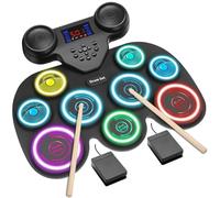Electric Drum Set with 7-Color Dynamic LED Lights, 9-Pad Electronic Drum Set with Dual Speakers, Bluetooth MIDI, Portable Practice Drum Pad for Kids & Adult Beginners, Christmas Birthday Gift
