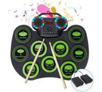 Electric Drum Set with 9 Pads, Kids Drum Kit with Pedals and Sticks, Green