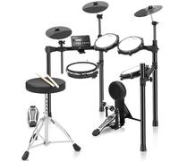 Electric Drum Set with USB MIDI Connectivity, 5 Quiet Mesh Heads, Drum Module, Solid Rack, 30 Kits and 390 Authentic Sounds，Recordings，Kick Pedal，Drum Throne,Drum Sticks,Headphones…