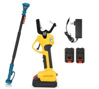 Electric Ear Tag Applicator with 8.2ft Extension Pole, 21V Cordless Cattle Tagger Tool with 180° Rotatable Head & 2 Batteries, Livestock Tagging Gun for Goat Pig Horse Yellow