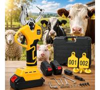 Electric Ear Tag Applicator with Counting Function, Portable Animal Ear Tag Pliers for Cattle Sheep Hogs, Cordless Livestock Tagging Gun, Rustproof Stainless Steel & Plastic Farm Tool Yellow
