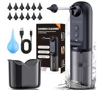 Electric Ear Wax Removal Kit - IPX7 Waterproof Electric Ear Cleaner - Safe & Effective 360° Ear Cleaning, USB Rechargeable Ear Wax Remover for Humans with 4 Pressure Modes, Ear Bulb & 12 Reusable Tips