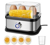Electric Egg Boiler, 350W Durable Kitchen Stainless Steel 6-Egg Cooker, Poacher Poached Boiled & Omelette Maker Machine Steamer for Soft, Medium and Hard Eggs, Auto Shut Off, Easy to Clean(Clear Egg)