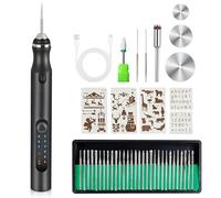 Electric Engraving Pen - USB Rechargeable Cordless Engraving Machine, 30 Bits + Templates & Cutting Discs, DIY Drill Set for Jewelry, Wood, Resin, Glass, Nails