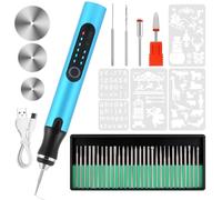 Electric Engraving Pen with 37 Bits, USB Rechargeable Cordless Etching Engraving Tool, Portable DIY Rotary Engraver for Jewelry Wood Glass Stone Carving (Blue)