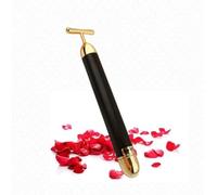 Electric Facial Face Massage Roller Anti Aging Vibrating 24K Gold Energy Beauty Bar Pull Tight Firming Lift Daily Skin Care (Black)