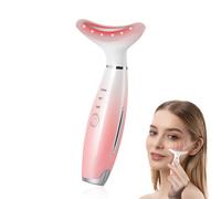 Electric Facial Massager, Face and Neck Beauty Device, High Frequency Vibration Skin Firming and Wrinkle Reducing Device, EMS Therapy Massage Heating Device, 7 LED Lights 3 Modes (Pink)