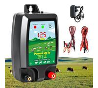 Electric Fence Energiser 12V with LED Display, 10km Range, 1.5J-2J High Power Output, Solar/Battery/AC Multi-Power Electric Fence Charger for Livestock & Pets, Farms Gardens & Security (UK Plug)