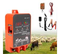 Electric Fence Energiser 4.5 Joules Input 12V Output 8 KV or 12KV High Voltage Pulse Controller for Livestock, Large Animals, 3 Ways Power Supply, 10Km Range, with Remote Control (Without Alarm)
