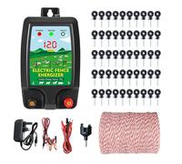 Electric Fence Kit with Energiser 12V 2J 10Km + 200m Red & White Polywire + 50 Ring Insulators - Full Electric Fencing System for Livestock Cattle Horse Sheep Garden Farm Use