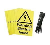 Electric Fence Warning Signs, 20 x 30 cm, Yellow Corex Board, Pack of 6 with Cable Ties