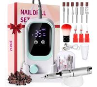 Electric File Nail Drill Professional, 35000RPM Nail Filer with Rechargeable Base & Bits, Nail Drill Bit, Nail Files and Buffers, for Acrylic Nail Remove, Nail Tech Must Haves for Salon Home (Green)