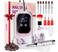 Electric File Nail Drill Professional, 35000RPM Nail Filer with Rechargeable Base & Bits, Nail Drill Bit, Nail Files and Buffers, for Acrylic Nail Remove, Nail Tech Must Haves for Salon Home (Pink)
