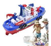 Electric Fire Rescue Boat - Floating Bath Ship, Water Jets Sprayer | Musical Light Cruiser Model, Battery Vessel Toy, Toddler Motor Tug Craft, Spray Water Game Ride Toy, Oceans Pool Fun Toy For Kids F