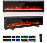 Electric Fireplace 102cm Freestanding, Wall Mounted, Built in, 9 Colour Flame Effect, Remote Control, 900W-1800W，Electrical Heater with Crystal & Log Set