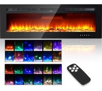Electric Fireplace 50 Inch, Electric Fire Wall Mounted with 2 Heat Settings 900W/1800W, 12 Adjustable Flame Color, Recessed Fire Place, Remote Control & Touch Control, Includes Log and Crystal Set