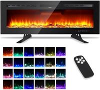 Electric Fireplace, 60 Inch/152 cm, Ultra Slim Wall Mount Design, 12 Colour LED Flame Effect & 2 Heat Settings for UK Homes