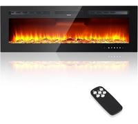 Electric Fireplace, 60" Wall Mounted Electric Fire with LED Flame Effect, Media Wall Fireplace with 12 Flame Colors, Log and Crystal Effects, Digital Thermostat, Timer Function, Remote Control
