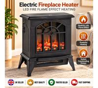 HOMCOM 1000W/2000W Freestanding Electrical Fireplace Indoor Heater Stove Log Wood LED Burning Effect Flame with Thermostat Control Black
