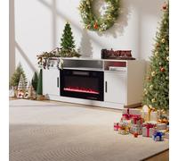 Electric Fireplace TV Stand with Multi-Colour Flames and Heating, White