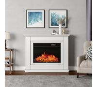 Electric Fireplace with White Wooden Mantel