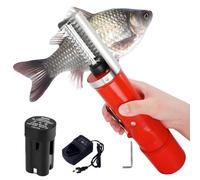 Electric Fish Scaler Remover, Cordless Fish Skin with 1 Battery and Cutter Heads, Rechargeable and Waterproof, for Fast and Easy Deslagger and Cleaning red
